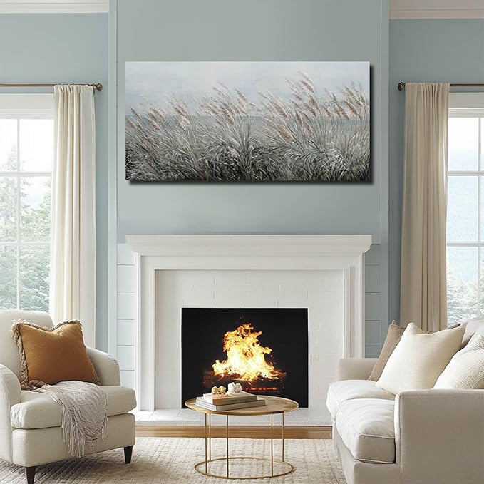 GAIDUOMAI Nature Wall Art Decor Vintage Reed Grass Painting Canvas Plant Pictures Sea Artwork for Bedroom Dining Room 24x48 Inch Living Room Poster