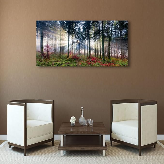 Nature Landscape Sunrise Tree Canvas Wall Art - 24x48 inches Wall Decoration for Living Room Forest Picture Artwork Painting Prints of Trees for Bedroom and Home Décor