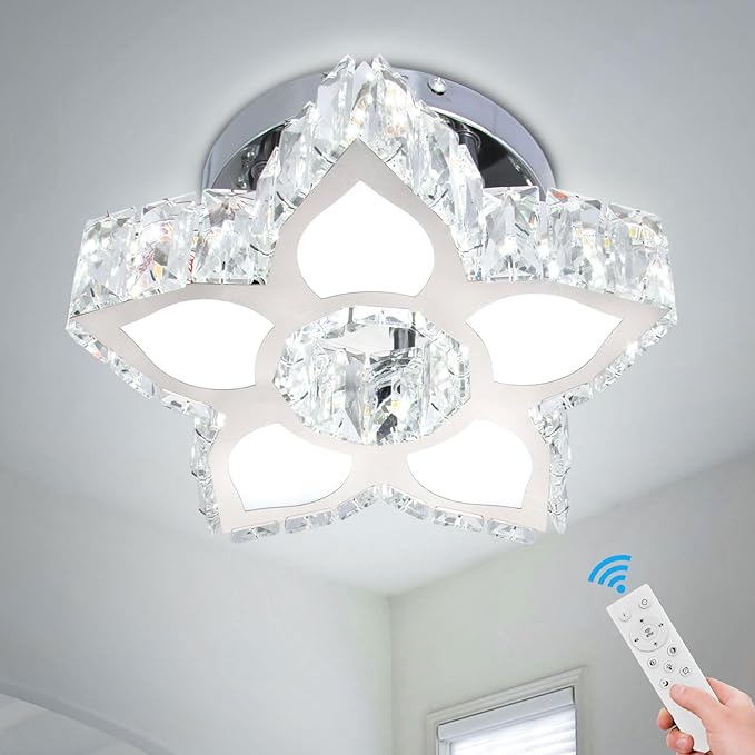 FRIXCHUR Dimmable LED Chandelier Crystal Ceiling Light with Remote Control Small Chandelier for Hallway Bedroom Kids Room Girls Room