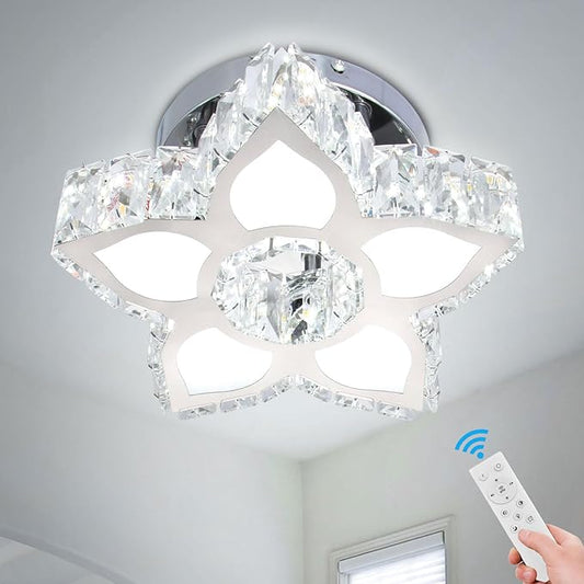 FRIXCHUR Dimmable LED Chandelier Crystal Ceiling Light with Remote Control Small Chandelier for Hallway Bedroom Kids Room Girls Room