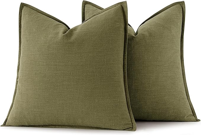MIULEE Decorative Linen Pillow Covers 20x20 Inch Green Boho Farmhouse Neutral Couch Throw Pillows for Bed Pack of 2 Accent Outdoor Pillowcase Modern Sofa Cushion Livingroom Home Decor