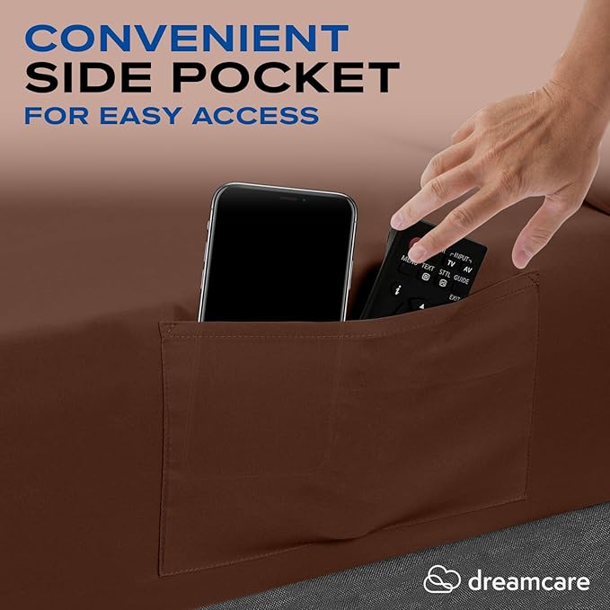 DREAMCARE Twin XL Sheets Set - 4 Pcs Cooling Bed Sheets with Up to 15" Deep Pockets - Soft, Long-Lasting 100% Brushed Polyester with Side Pocket (Mocha Brown)