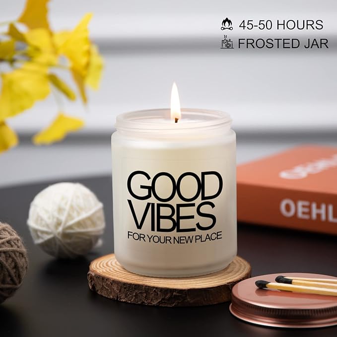 House Warming Gifts New Home, New Home Gifts, Good Vibes Candle, New House Essentials Best Presents for Women Couple Friends - Lavender Candles