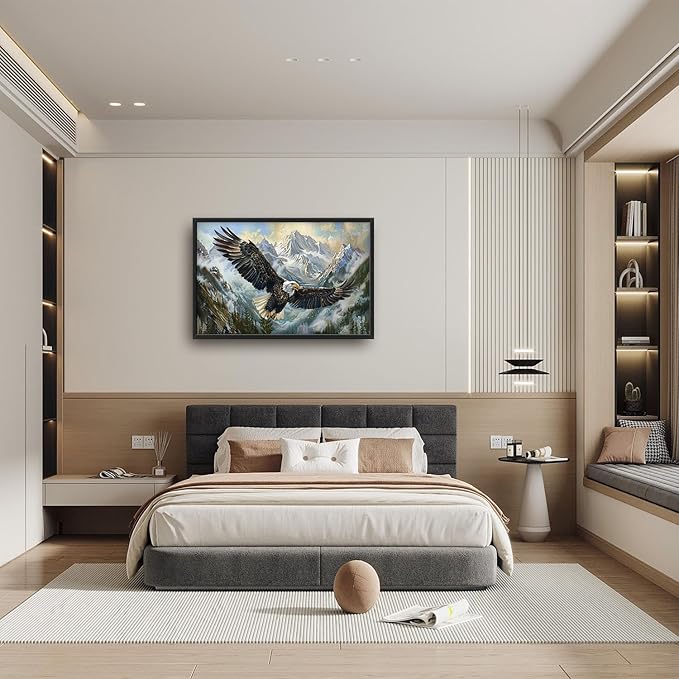 Flintis Large Bald Eagle Wall Art Eagle Mountains Pictures Wall Decor Abstract Animal Canvas Painting Print Artwork Decoration Framed for Living Room Bathroom Master Bedroom Office 36L x 24W