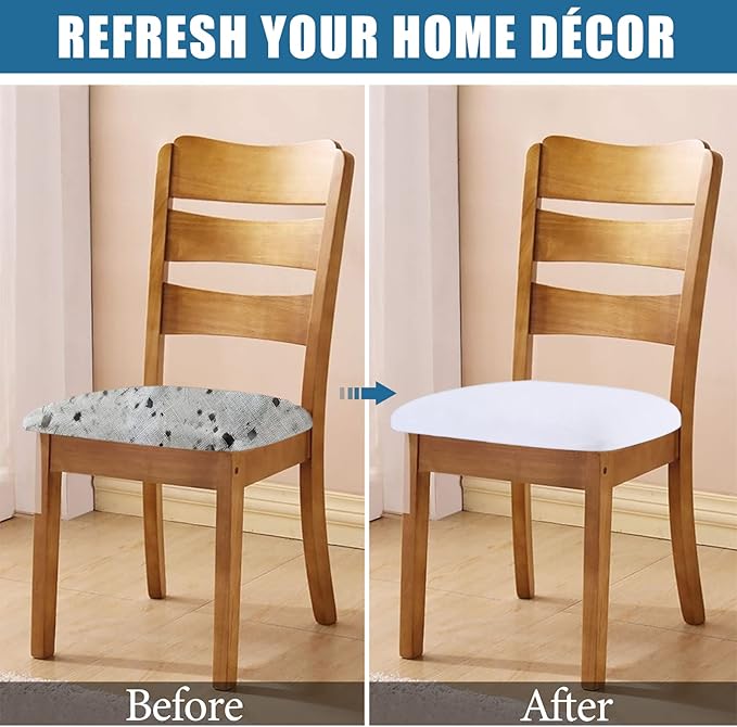 Smiry Velvet Seat Covers for Dining Room Chair Set of 4, Stretch Fit Removable Washable Chair Seat Cushion Protector Slipcovers with Ties, White