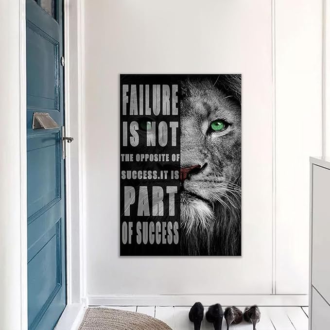 QYHART Lion Canvas Print Wall Art Animal Picture Motivational Poster Painting Modern Inspiring Artwork Wooden Decor for Living Room Office Home Decor Framed Ready to Hang [24''W x 36''H]