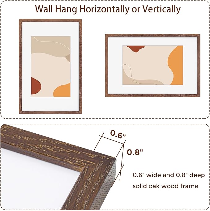 Fun Memories 11x17 Picture Frame, Natural Solid Oak Wood Frame 11 x 17 with Tempered Glass, 11''x17'' Matted for 8x12 Picture, Minimalist Wooden by Poster Art Walnut