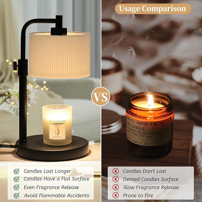 Candle Warmer Lamp with Timer, Candle Wax Warmer Adjustable Height Candle Lamp Warmer for Jar Candles, House Warming Gifts Home Decor Gifts for Women (Black-Upgrade)