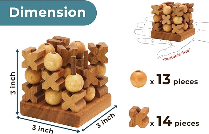 BSIRI 3D Wooden Tic Tac Toe - Rustic Coffee Table Decor, Unique Gifts for Special Occasions, Fun for All Ages in Strategic Game Night, Family Games, and More