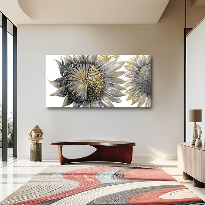Framed Wall Art for Living Room Sunflowers Wall Decor Large Wall Decorations Black Artwork Flowers Prints Pictures for Home Office 29"x58"