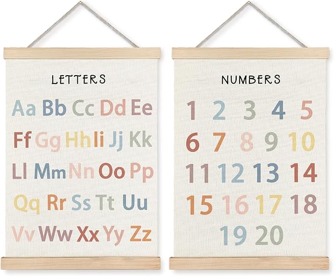 Supwhd Classroom Wall Decor, Numbers and Alphabet Educational Wall Art Poster, Alphabet ABC Numbers from 1 to 20 Poster Wall Decor for Toddler Kids Room Playroom Classroom, 12x16 Set of 2