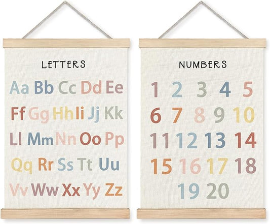 Supwhd Classroom Wall Decor, Numbers and Alphabet Educational Wall Art Poster, Alphabet ABC Numbers from 1 to 20 Poster Wall Decor for Toddler Kids Room Playroom Classroom, 12x16 Set of 2