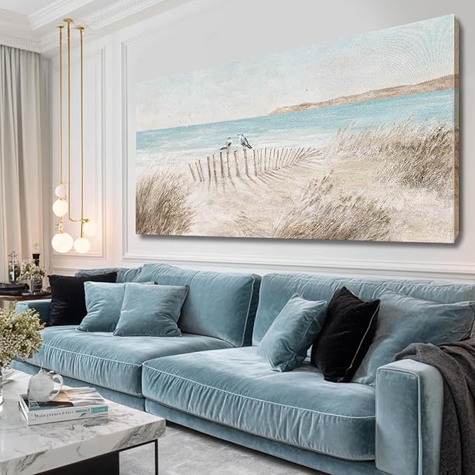 GAIDUOMAI Seascape Wall Decor Modern Artwork Office Sea Bird Painting Sandbeach Canvas Wall Prints 24x48 Inch Bedroom Decorations Ready to Hang