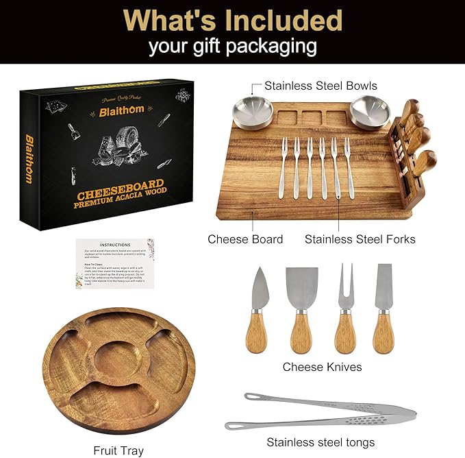 Charcuterie Boards Set, Acacia Wood Cheese Board Set for Serving, House Warming Gifts New Home, Wedding & Bridal Shower Gift, Birthday Gift for Women,Halloween