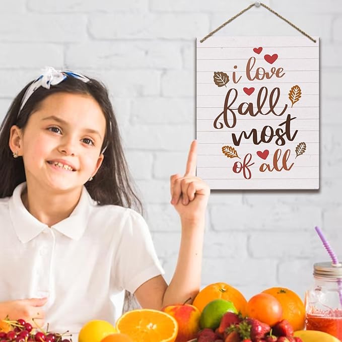 Love Fall Sign Autumn Thanksgiving Fall Decor Rustic Wood Sign Wall Decor for Home Farmhouse Living Room Bathroom Kitchen Seasonal Harvest Decorative Wooden Wall Hanging Decor Plaque