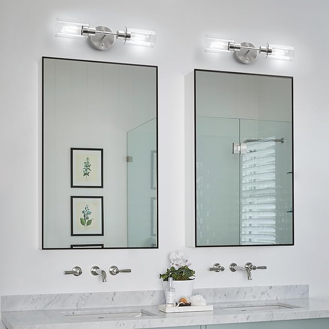 Espird Bathroom Light Fixtures 2 Light Brushed Nickle, Bathroom Vanity Lights Over Mirror, Bathroom Sconces Wall Lighting，Farmhouse Vanity Light, Modern Vanity Lights with Clear Shades