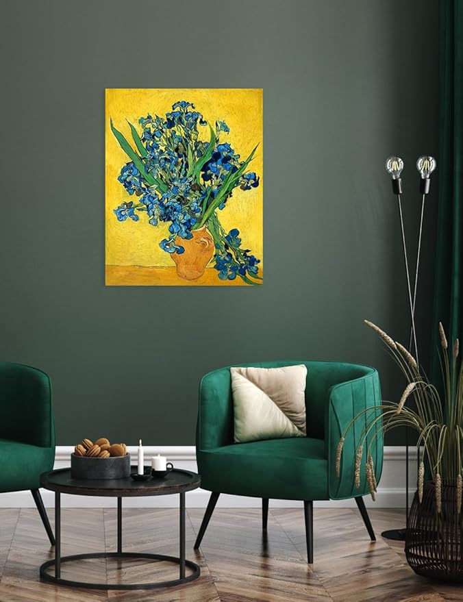 DECORARTS - Irises Vase Flower, Vincent Van Gogh Art Reproduction. Giclee Canvas Prints Wall Art for Home Decor 20x16