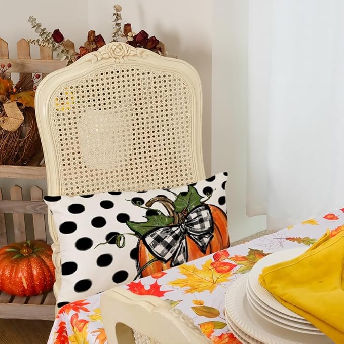 AACORS Fall Pillow Cover 12x20 Inch Polka Dots Pumpkin Decor Autumn Farmhouse Seasonal Pillow Case Decoration for Home Sofa Couch AA279-12