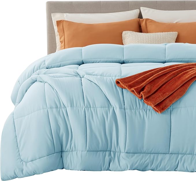 Bedsure Comforter Duvet Insert - Quilted Comforters Oversized King, All Season Duvet, GentleSoft Down Alternative Bedding, with 8 Tabs, Gifts for Women/Men, Light Spa Blue, Oversized King 116x98Inche