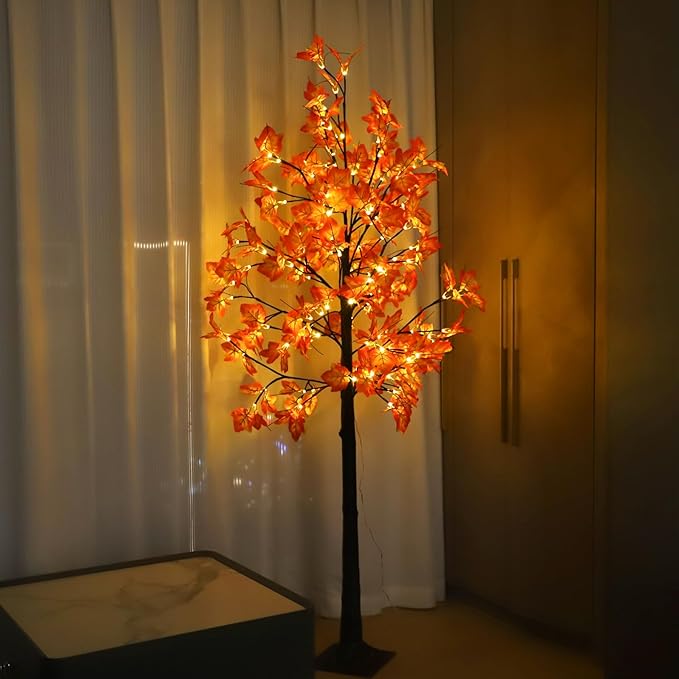 2 Pack 6FT 240LED Fall Lighted Maple Orange Tree Lights Thanksgiving Decoration Artificial Tree Lights USB Powered DIY Table Light for Desktop Autumn Harvest Party Indoor Ourdoor Decor