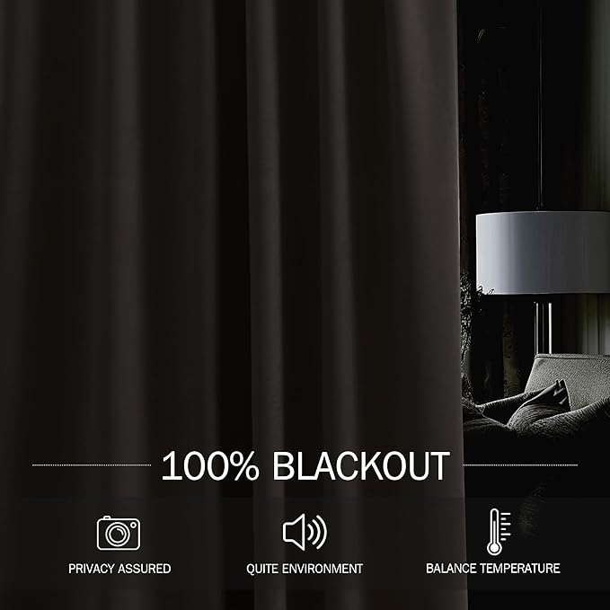 StangH Velvet Blackout Curtains 90 inches Long Luxury Taupe Thermal Insulated Noise Reducing Thick Panels Back Tab Hook Belt Track System Curtains for Bedroom, W52 x L90, 2 Panels