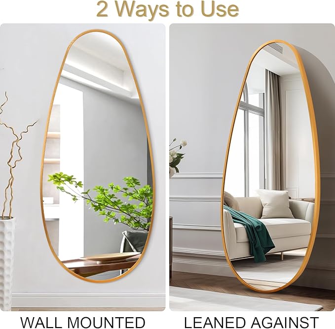 JJUUYOU Wall Mirror Irregular Metal Framed Decorative Gold Mirrors Large 39" X 18" Asymmetrical Modern for Bedroom Living Room Entryway Hallway Hanging Home Decor