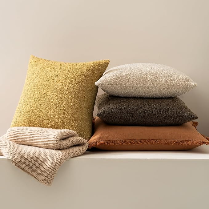 MIULEE 20x20 Inch Decorative Pillow Covers for Couch Bed Set of 2 Textured Boucle Neutral Throw Pillows Gold Accent Solid Cushion Pillowcase Cozy Soft Sofa Livingroom Home Decor