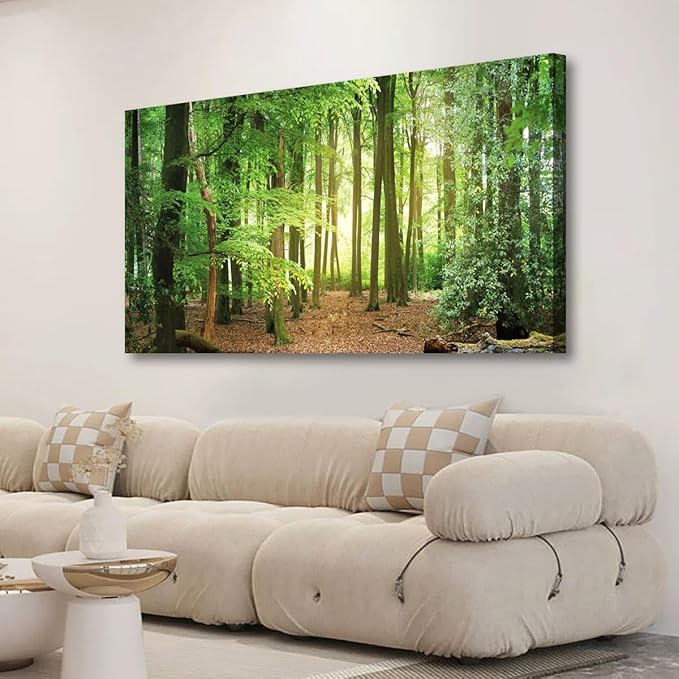 Green Forest Wall Art for Living Room Bedroom Office Large Nature Canvas Wall Art Kitchen Pictures Modern Landscape Wall Decor Paintings Tree of Life Artwork Waterproof Ready to Hang - 20in * 40inch