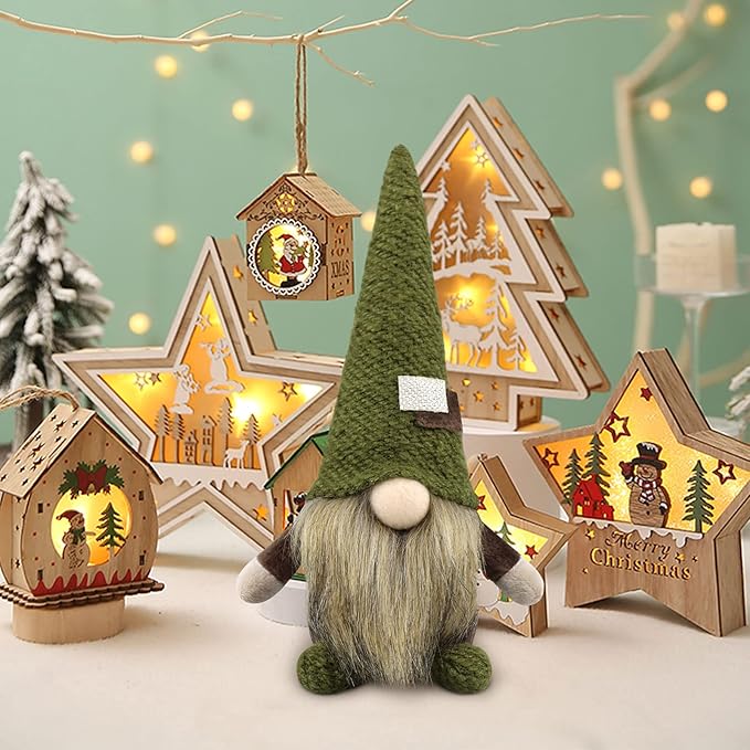 Christmas Gnomes Plush Xmas Winter Decorations Handmade Elf Dwarf Figurines for Home Kitchen Farmhouse Tiered Tray Holiday Festival Party Scandinavian Tomte (Brown Beard)