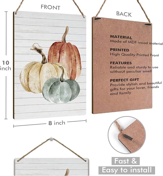 Pumpkin Sign Autumn Thanksgiving Fall Decor Rustic Wood Sign Wall Decor Funny Fall Quotes for Home Farmhouse Bedroom Bathroom Seasonal Harvest Decorative Wooden Wall Hanging Decor Plaque