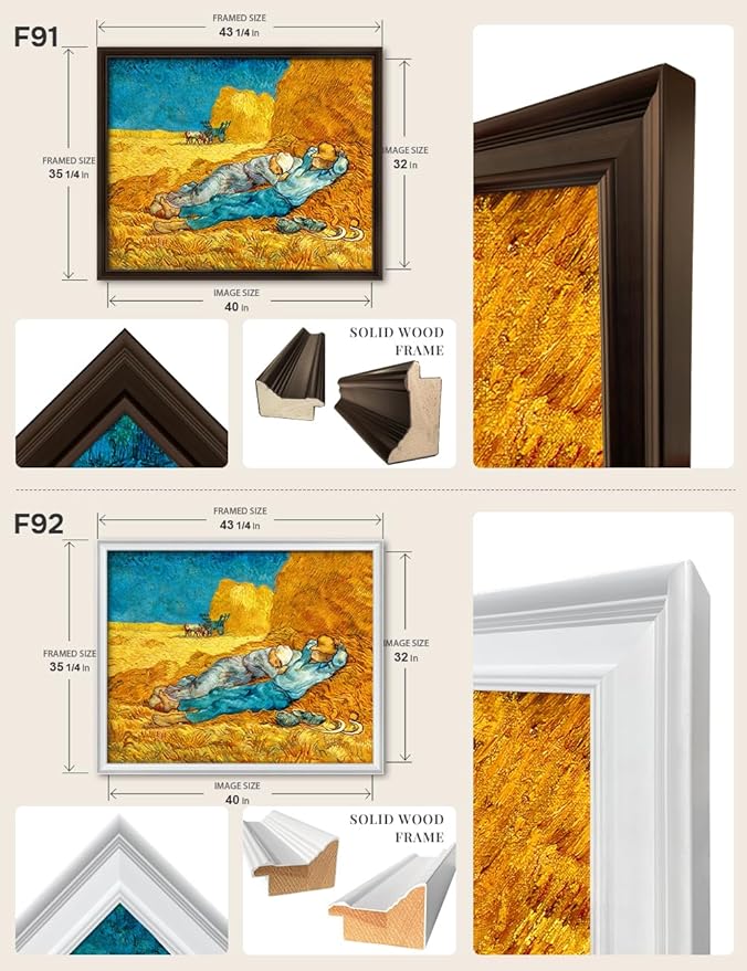 DECORARTS - Noon: Rest from Work by Vincent Van Gogh, Large Giclee Canvas Print with Solid Wood Frame, Oversized Wall Art Decor