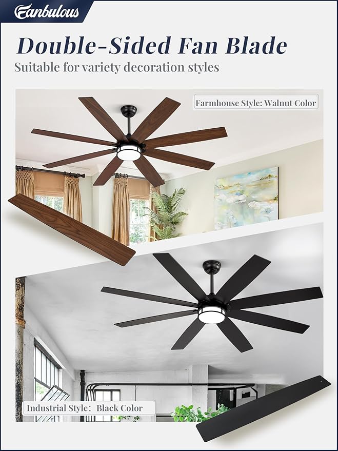 65 Inch Ceiling Fans with Lights and Remote, Farmhouse Large Ceiling Fans, Black&Brown Modern Ceiling Fan with LED Light, Quiet DC Motor for Living Room, Bedroom, Kitchen, Indoor