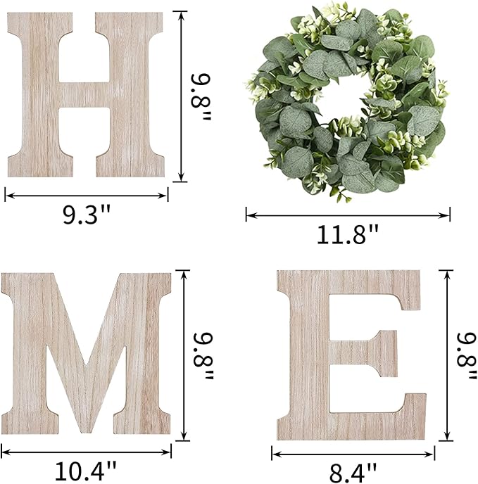 Wooden Home Sign Wall Hanging Decor Wood Home Letters for Wall Art with Artificial Eucalyptus Wreath Rustic Home Decor Farmhouse, Wall Decor for Living Room Entryway Housewarming Gift (Natural)