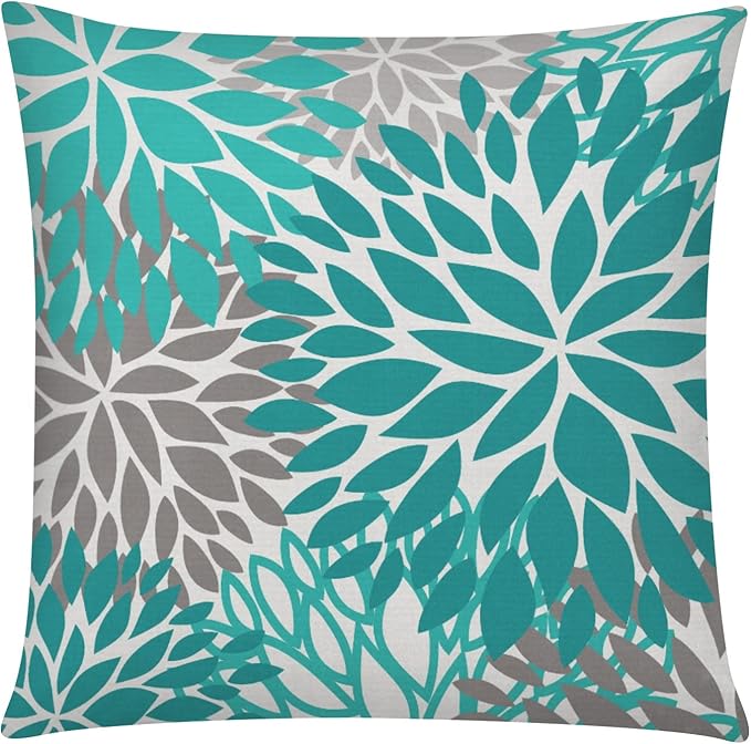 COMMINY Teal Grey Pillow Covers 18x18 Set of 6 Decorative Daisy Flower Throw Pillow Cover for Couch Modern Turquoise Pillow Case for Patio Living Room Cushion Bed Farmhouse Home Decor
