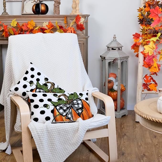 AACORS Fall Pillow Cover 12x20 Inch Polka Dots Pumpkin Decor Autumn Farmhouse Seasonal Pillow Case Decoration for Home Sofa Couch AA279-12-2