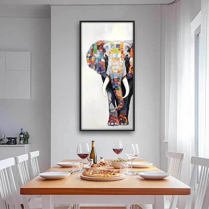 Lovira Graffiti Colorful Elephant Large Wall Art Animal Canvas Wall Decor Pictures Prints Painting Framed Modern Vertical Artwork for Living Room Bedroom Bathroom Men 30"x60"