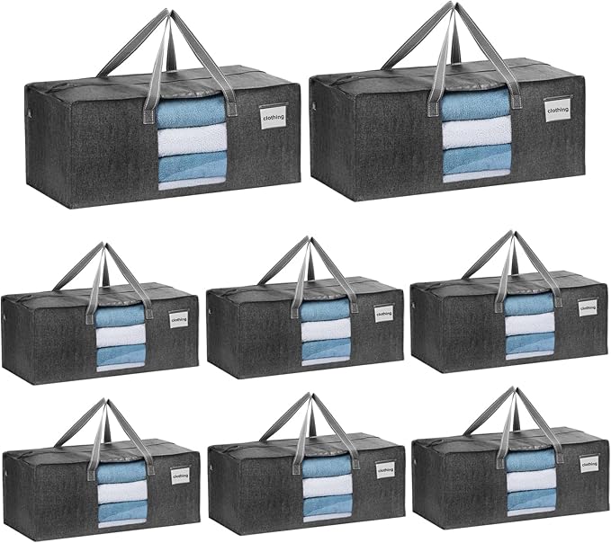 VENO 8 Pack Moving Bags Extra Large Storage Bags for College Move-In, Heavy-Duty Storage Totes, Packing Boxes, and Wardrobe Moving Supplies - Durable Laundry Bags for Clothes (Gray w/Window, 8 Pack)