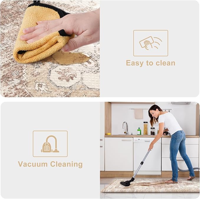 KIMODE Farmhouse Kitchen Mats,Anti Fatigue Kitchen Rugs Sets of 2, Non Slip Waterproof Kitchen Floor Mats, Ergonomic Cushioned Comfort Standing Mat for Laundry, Office, Sink,Desk,Mutil-Khaki