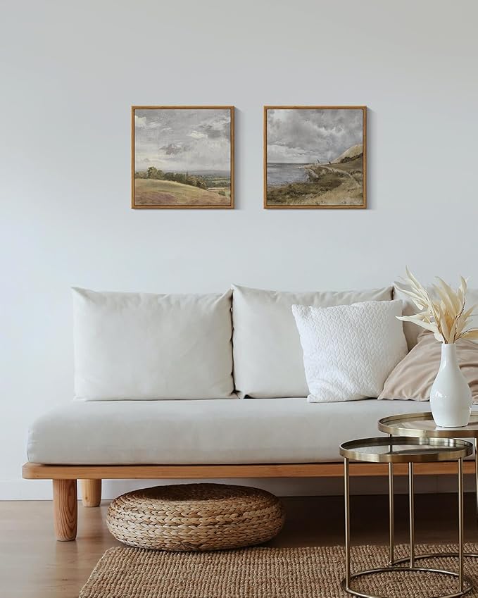 InSimSea Square Framed Canvas Wall Art, Scenery Home Decor Rustic Classical Coastal Landscape Sky Clouds Paintings, Desk Decor Artwork, Wall Art Prints for Living Room Bedroom Office 10"x10"