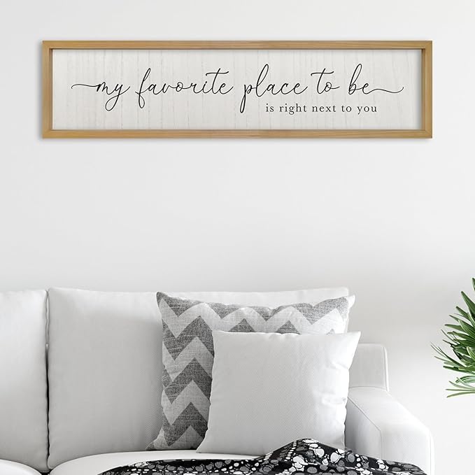 Love Quotes Wall Decor My Favorite Place To Be Sign 32"×8" Couples Love Theme Plaque Modren Farmhouse Master Bedroom Above Over Bed Wood Framed Wall Art (Wood)