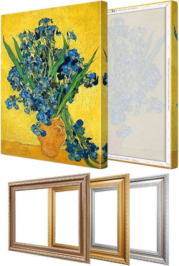 DECORARTS - Irises Vase Flower, Vincent Van Gogh Art Reproduction. Acid Free Cotton Canvas Giclee Print w/Bronze Frame&Mat for Wall Decor.