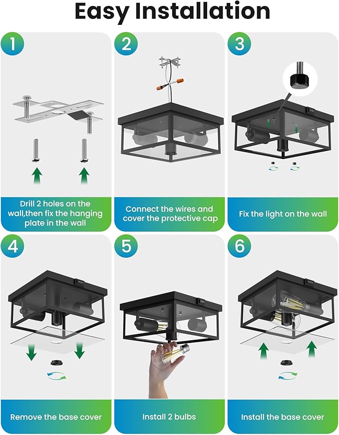 Outdoor Ceiling Light with Motion Sensor, Flush Mount Porch Light, Exterior Light Fixture with Clear Glass, Dusk to Dawn 2-Light Fixture for Patio,Porch (10.5 in)