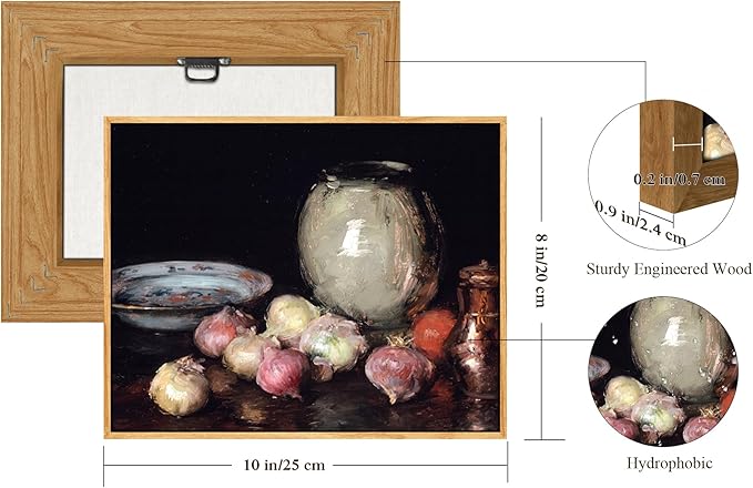 crmotu Vintage Framed Wall Art, Still Life Onions Canvas Oil Paintings, Black Antique Kitchen Decorations Art Prints, Rustic Home Decor Bedroom Dining Room Desktop Farmhouse Aesthetic Artwork 8x10in