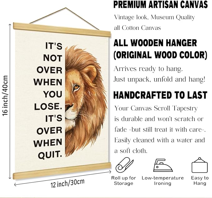 Inspirational Canvas Poster, Motivational Home Office Decorate, Classroom Decor, Lion Wall Painting Posterl, Positive Mindset Canvas Banner, Farmhouse Hanging Decor, Positive Home Decors
