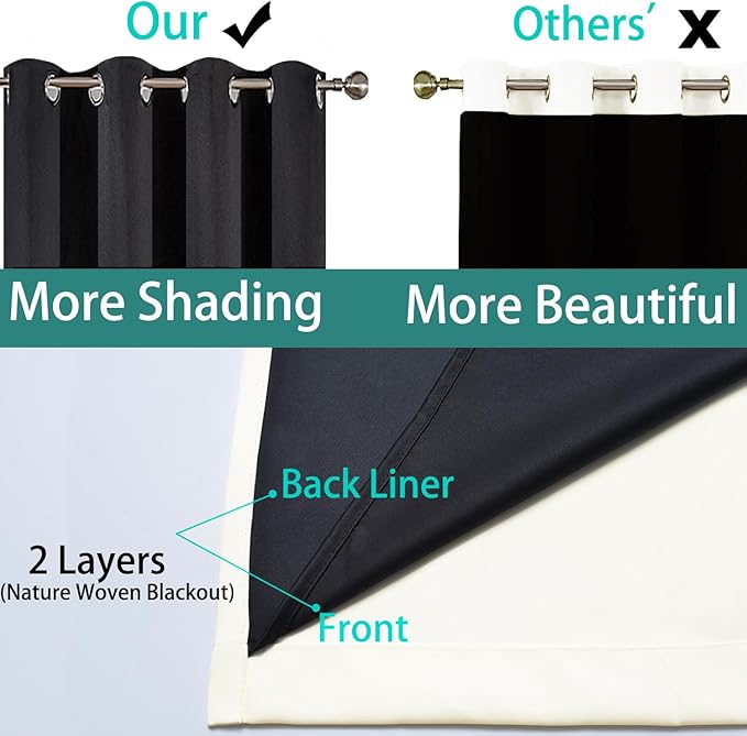 Yakamok 100% Cream Blackout Curtains for Bedroom, Light Blocking Thermal Insulated Noise Reducing Blackout Drapes for Living Room(52Wx90L, 2 Panels)