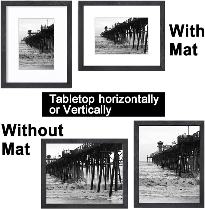 Picture Frame 4x6 with mat 3.5x5 Modern Style Wood Composite Frames set of 12-black textured frame with Tempered glass Table or wall mounted display picture frame for home decor