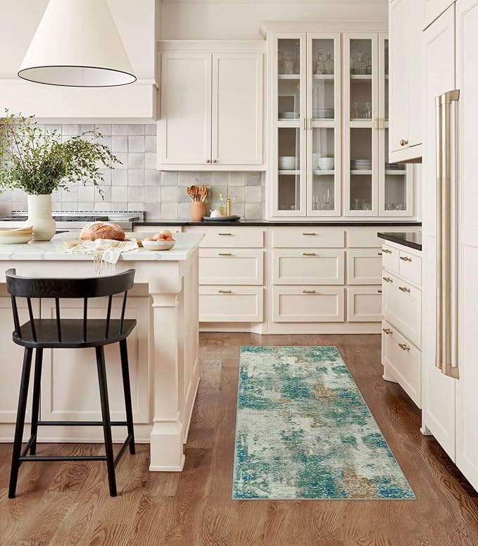 Lahome Modern Abstract Runner Rug with Rubber Backing - 2x6 Washable Rug Runners for Hallways Non Slip, 6 Ft Long Accent Carpet for Bathroom Kitchen Bedroom Entryway,Green/Grey