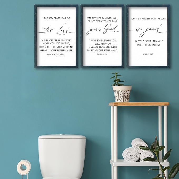 SRSZHIYUE Bible Verses Wall Decor Set of 3, 16"x11" Christian The Lord Your God Is Good Scripture Sign, Holy Religious Living Room Jesus Christ Prayer Faith Motivational Quotes Faith Wall Hang (Black)