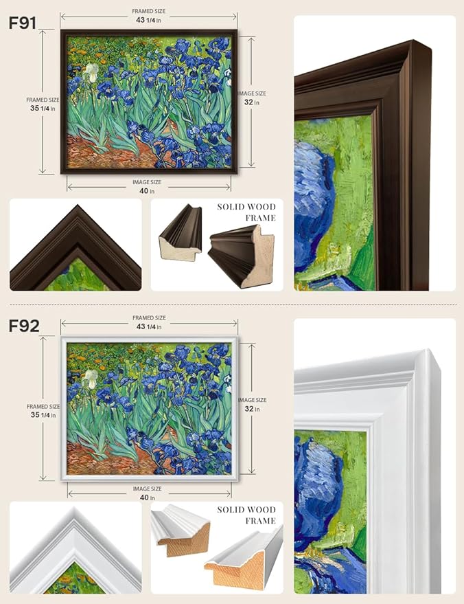 DECORARTS - Irises in the Garden by Vincent Van Gogh, Large Giclee Canvas Print with Solid Wood Frame, Oversized Wall Art Decor