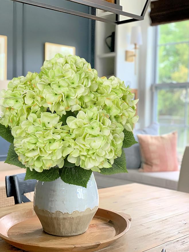 Green Hydrangea Artificial Flowers Large Artificial Hydrangeas Silk Flowers for Home Decor Indoor Wedding Flowers Bouquets Faux Flowers Kitchen Centerpiece Table Decorations